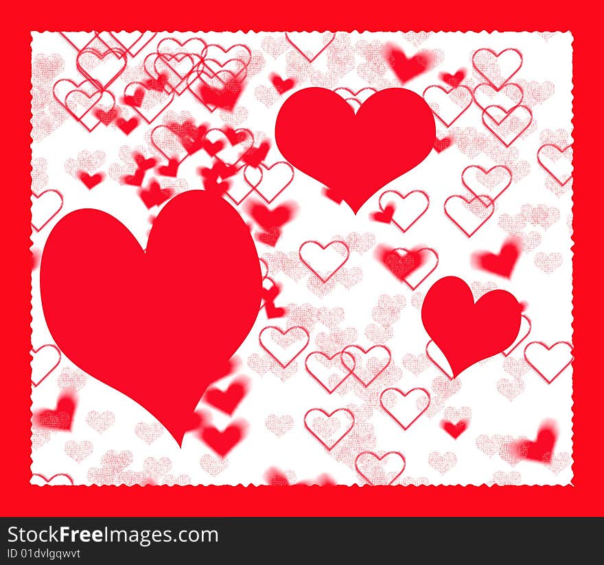 A computer generated hearts background illustration with a red border. A computer generated hearts background illustration with a red border.