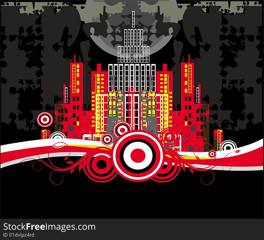 Vector drawing of city with abstract pattern. Vector drawing of city with abstract pattern