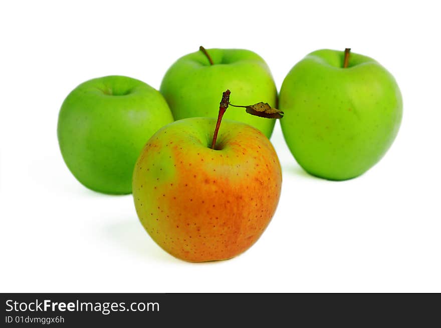 Isolated on white green apples with other one