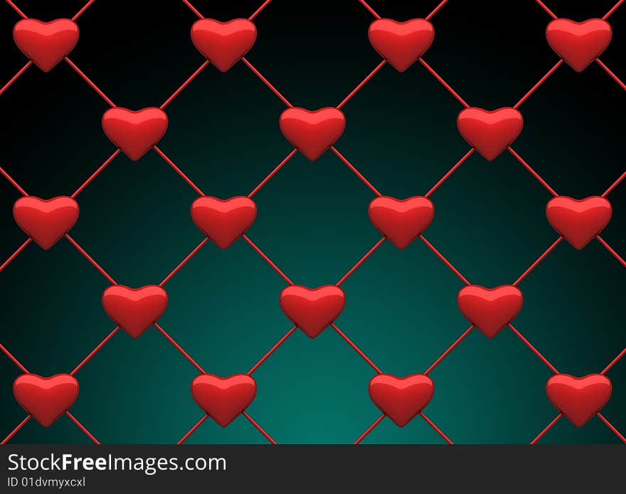 Grating heart background. 3d render.