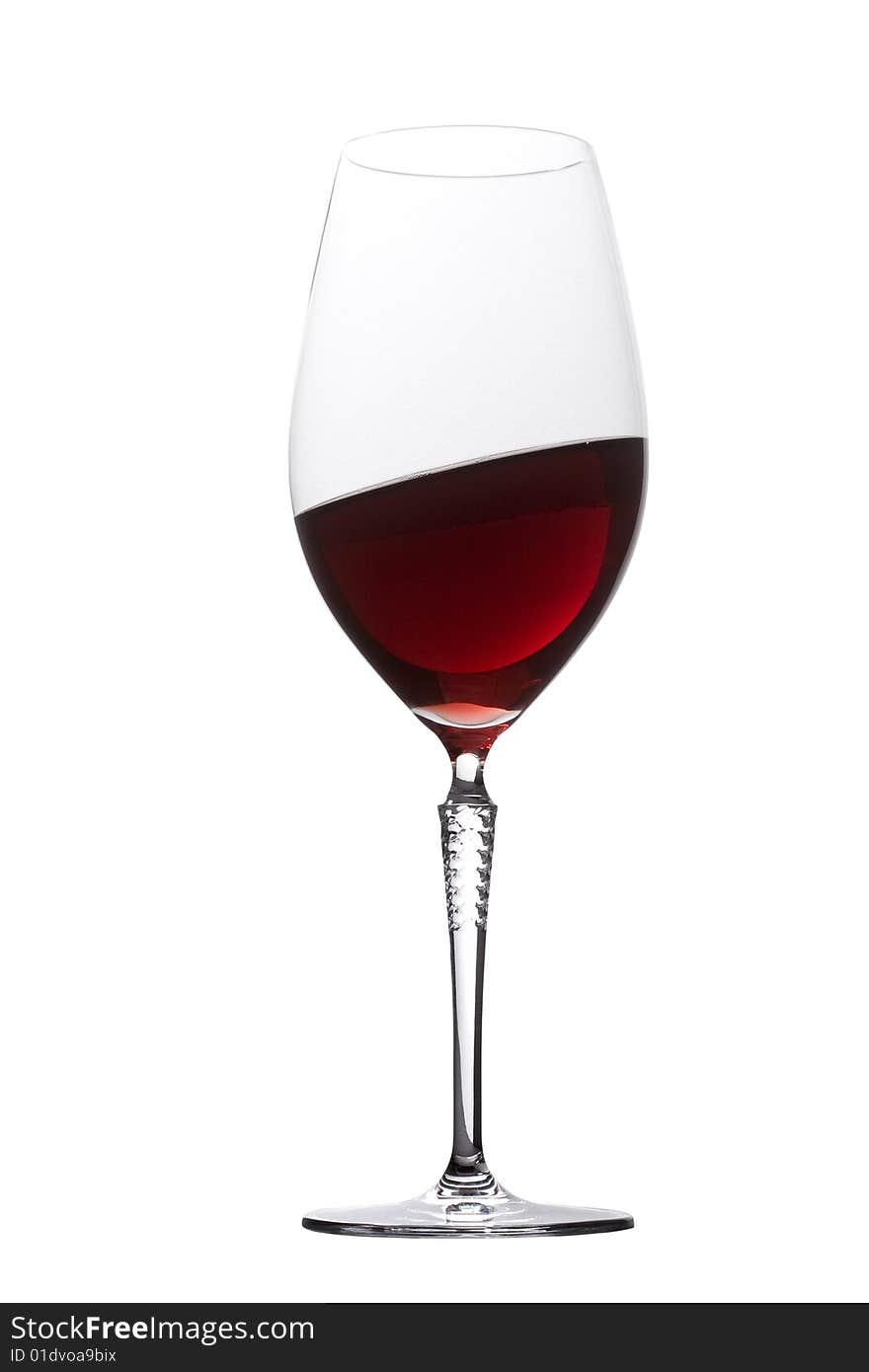 Glass of red wine on white background