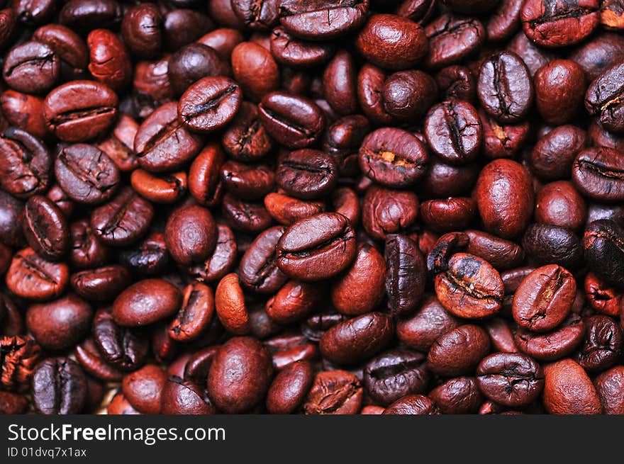 Closeup of coffee beans, background