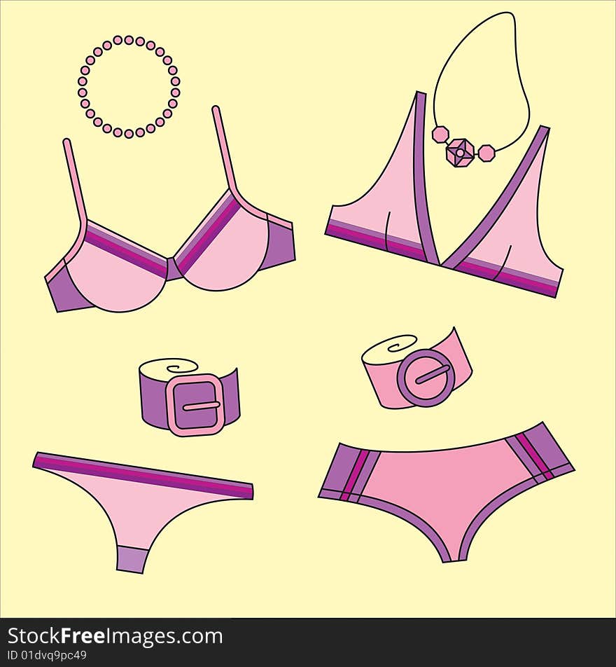 Set of vector fashion swimwear and accessories. Set of vector fashion swimwear and accessories