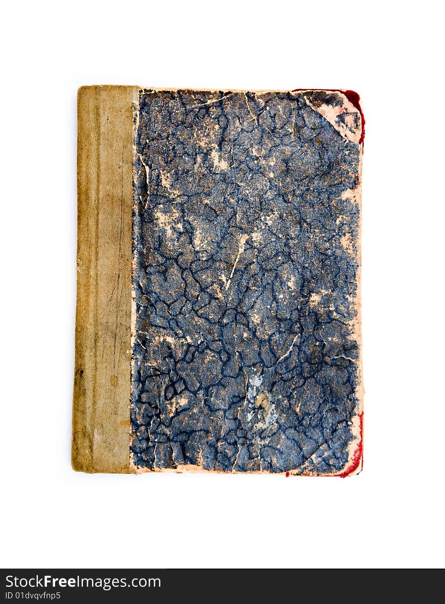 Old blue closed book isolated on white background