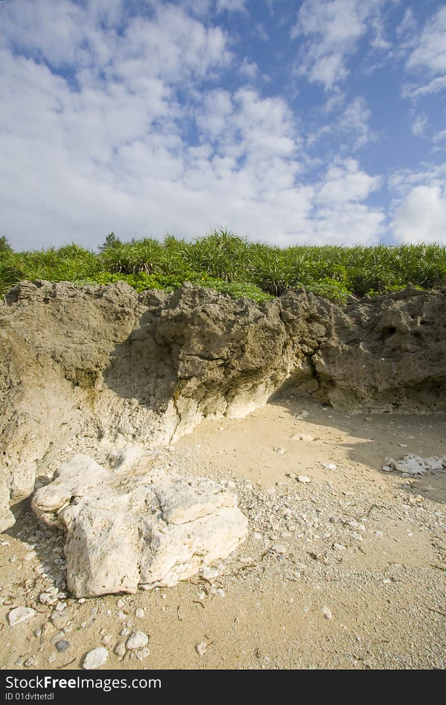 A sandy beach view from ocean side. A sandy beach view from ocean side