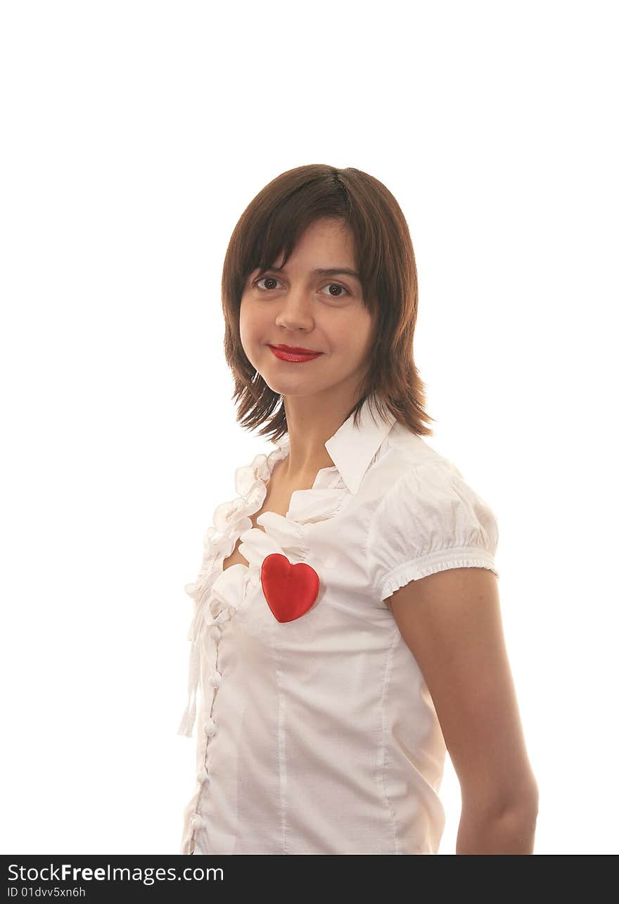 Young woman on the white background