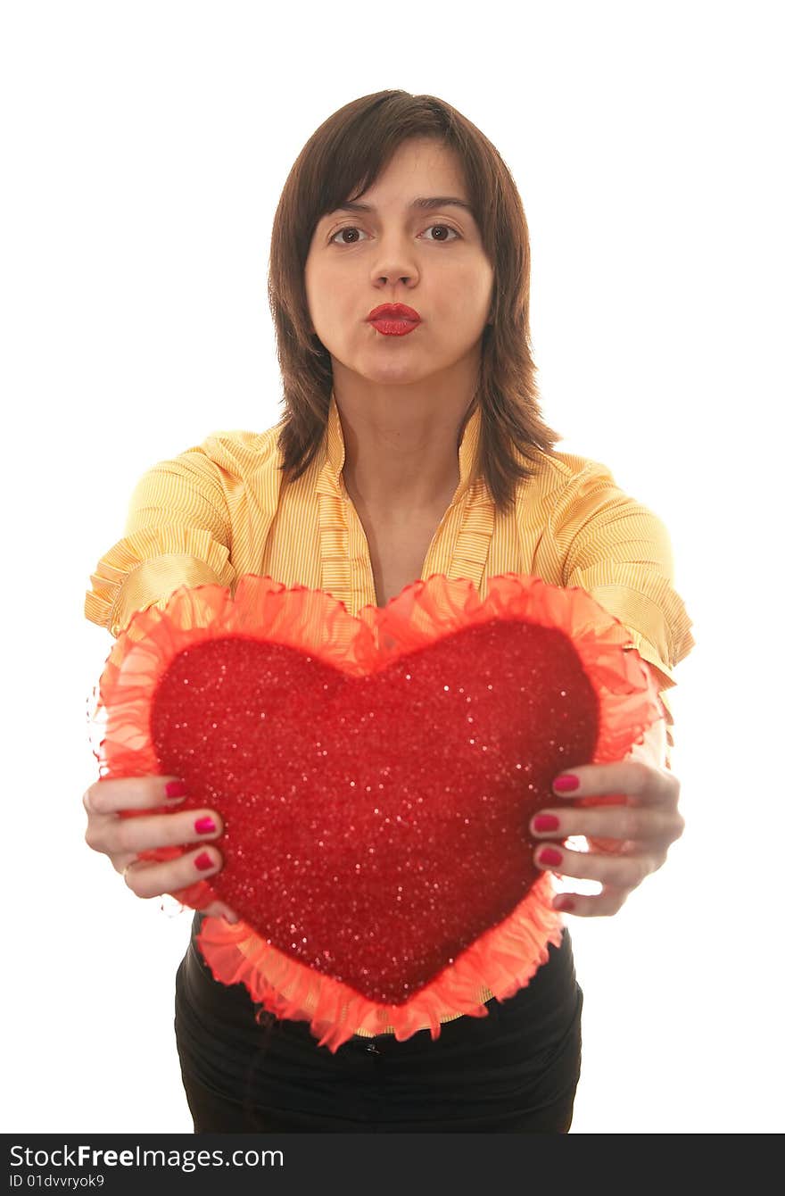 Young woman on the white background