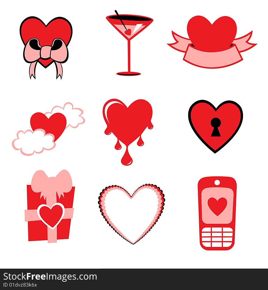 Vector illustration of Love icons.  Ideal for Valetine Cards decoration