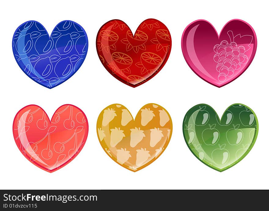 Beautifull hearts with fruit patterns