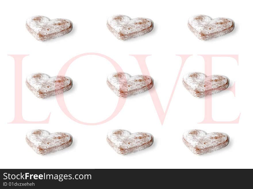 Love themed background of gingerbread cookies. Love themed background of gingerbread cookies