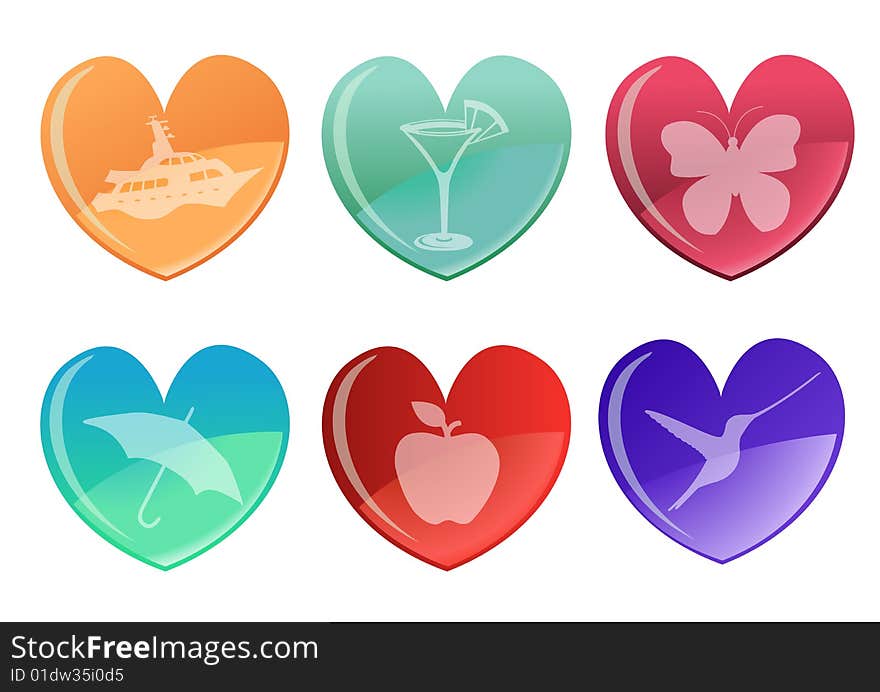 Vector illustration of beautifull hearts icon set. Ideal for Valetine Cards decoration.