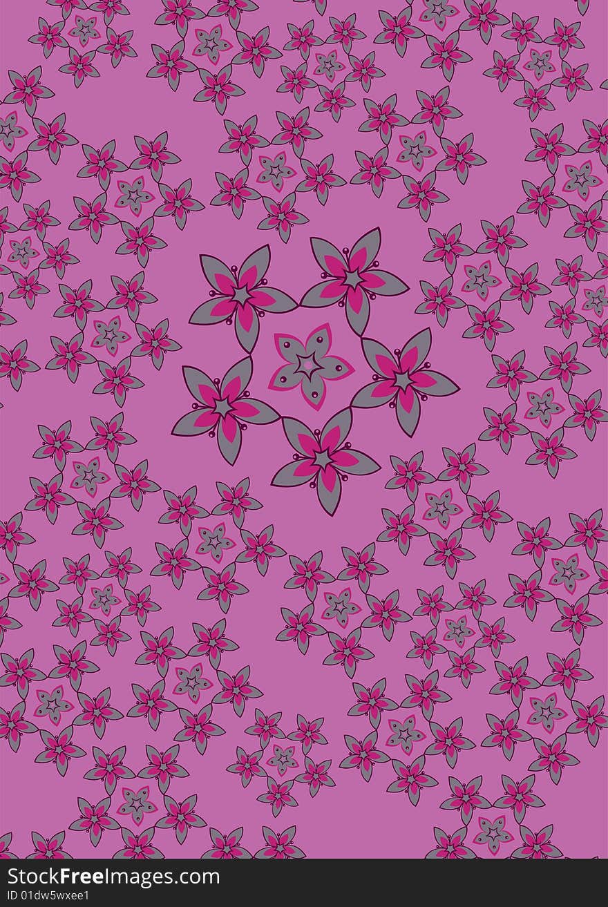 Vector illustration fo funky flowers abstract pattern on the violet background