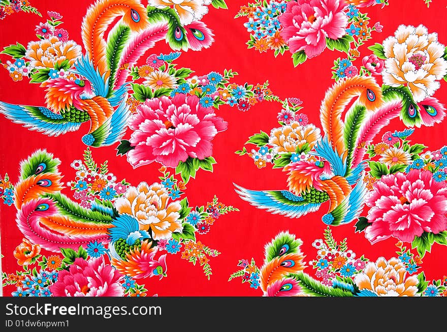 Red Floral vintage Chinese silk. Red Floral vintage Chinese silk