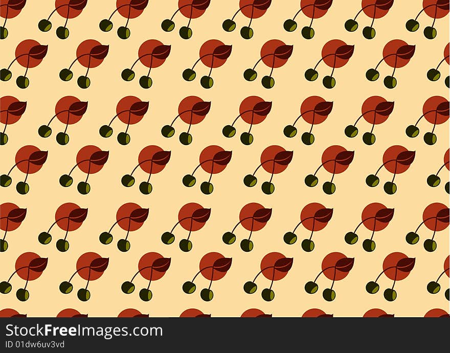 Vector illustration of retro funky cherry abstract pattern on the beige background. Vector illustration of retro funky cherry abstract pattern on the beige background