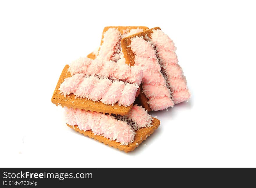 A shot of some delicious marshmallow biscuits on white