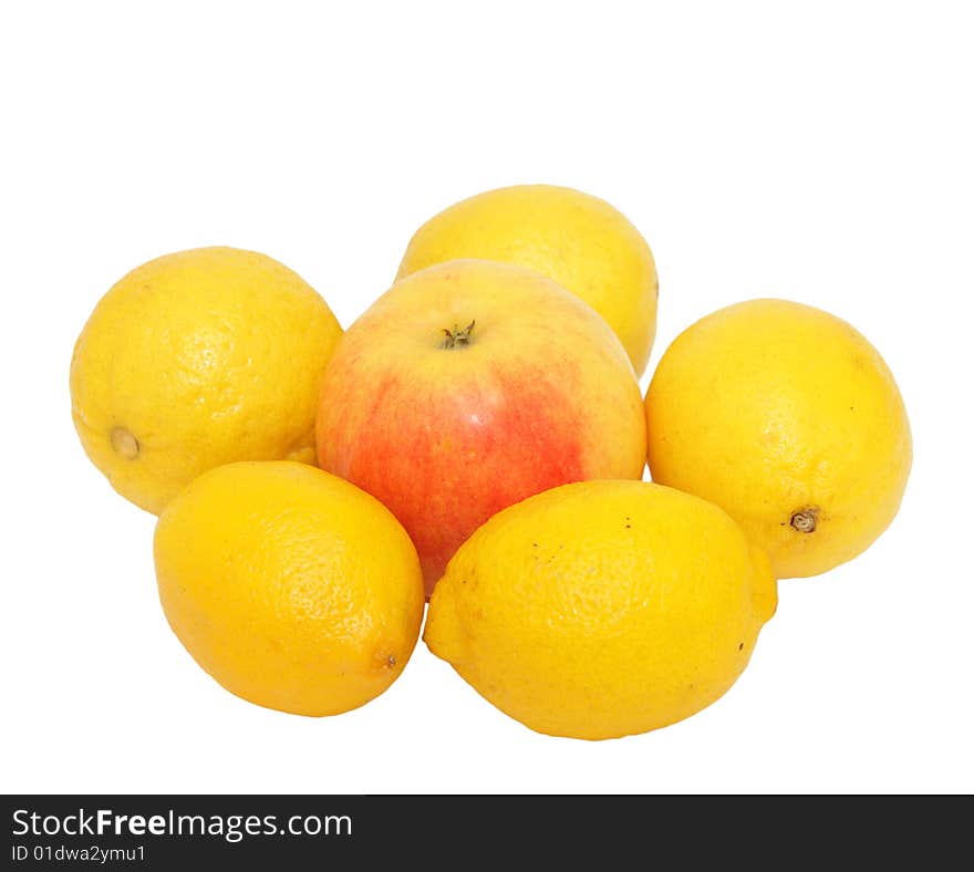 Lemons and apple isolated on a white background. Lemons and apple isolated on a white background