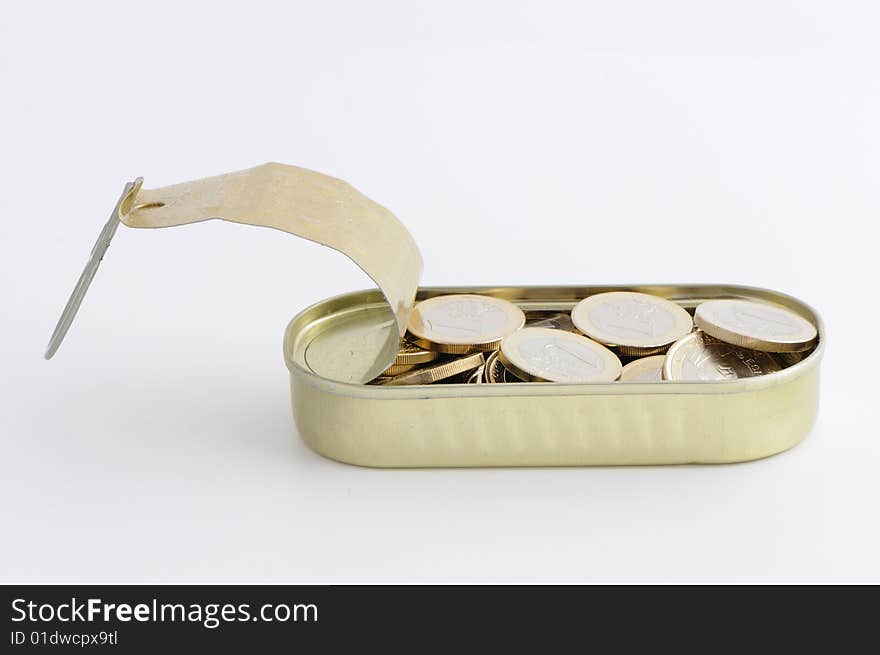 Tin with coins