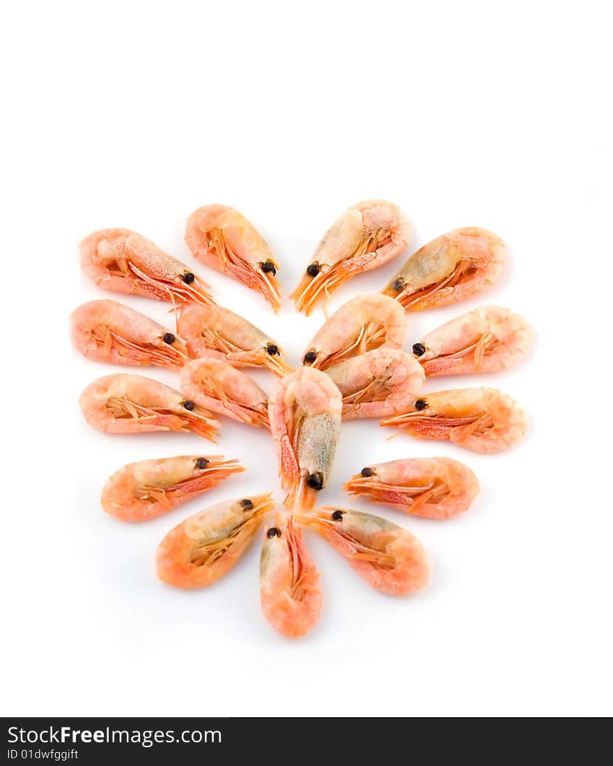 Beautiful boiled shrimps in the form of heart. Beautiful boiled shrimps in the form of heart