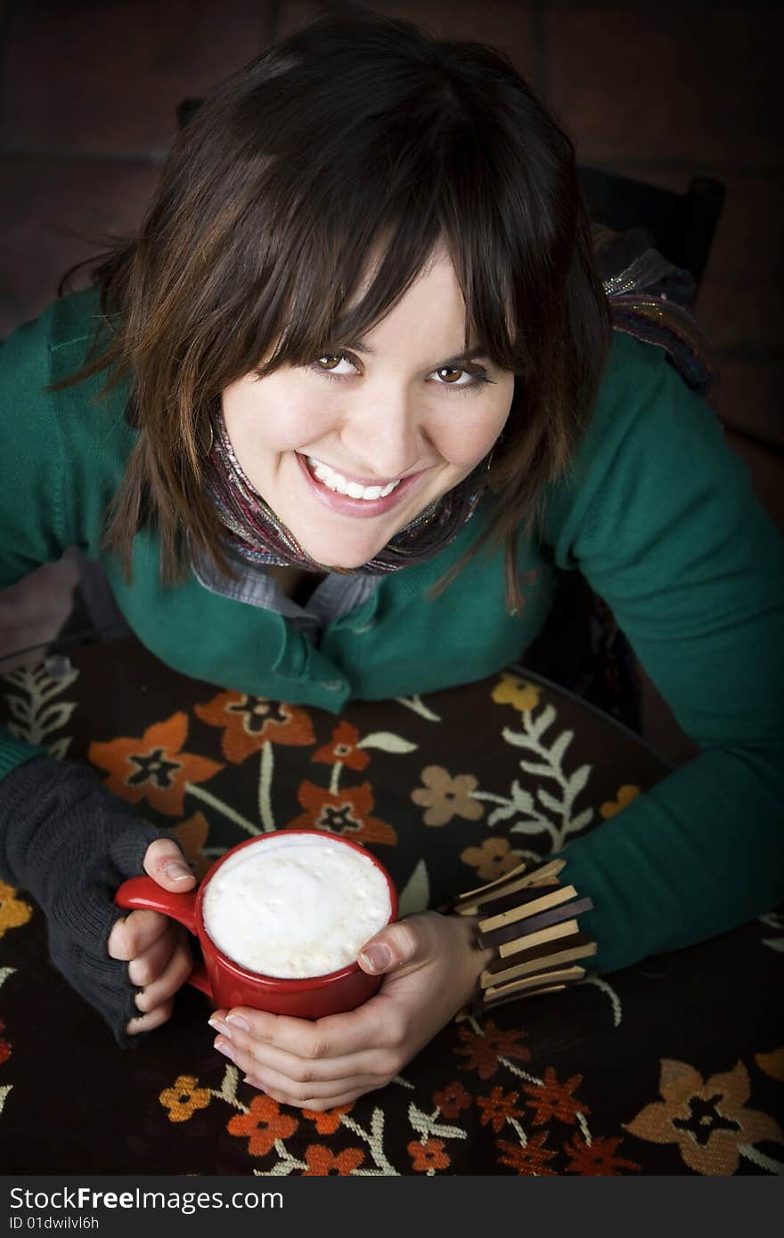 Pretty Young Girl with Coffee in a Mug. Pretty Young Girl with Coffee in a Mug