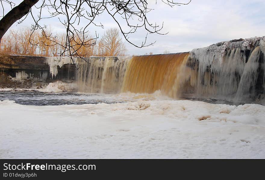 Waterfall in Estonia in winter, partially frozen. Waterfall in Estonia in winter, partially frozen