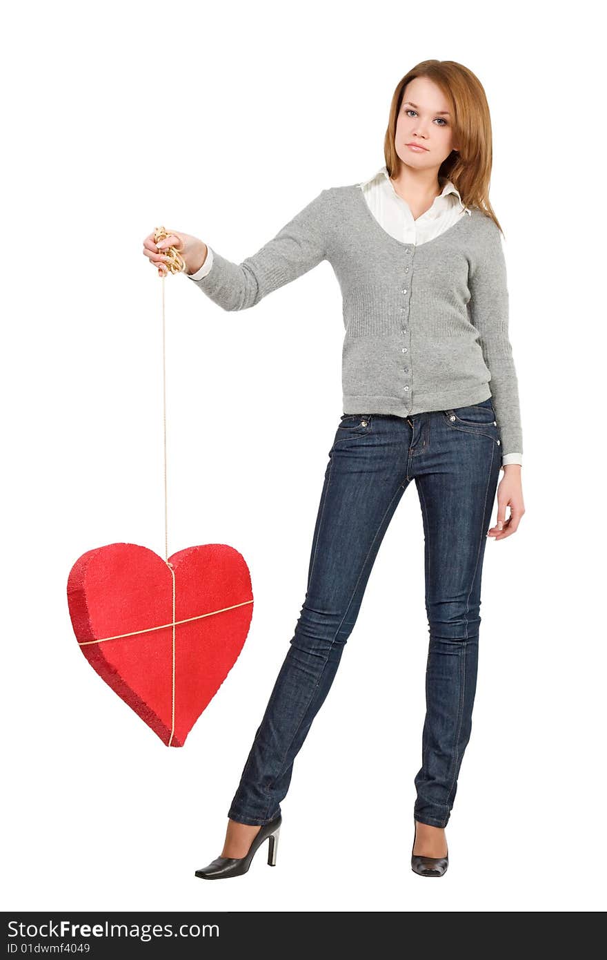 Pretty Girl Holding Red Bounded Heart