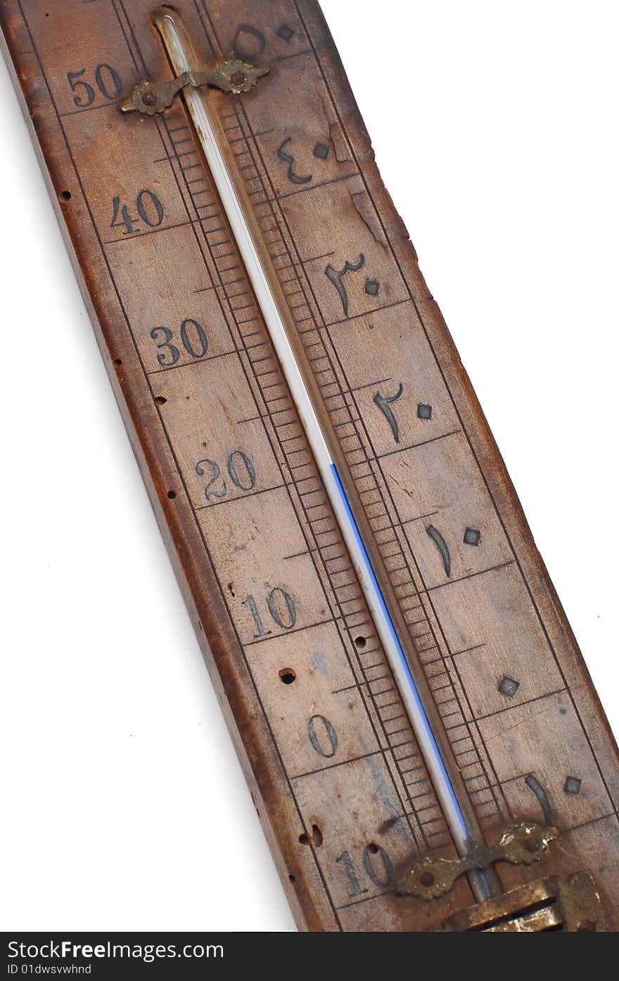 Old thermometer detail at white