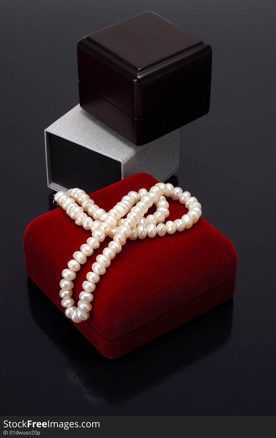 Jewellery boxes with pearl at black. Jewellery boxes with pearl at black