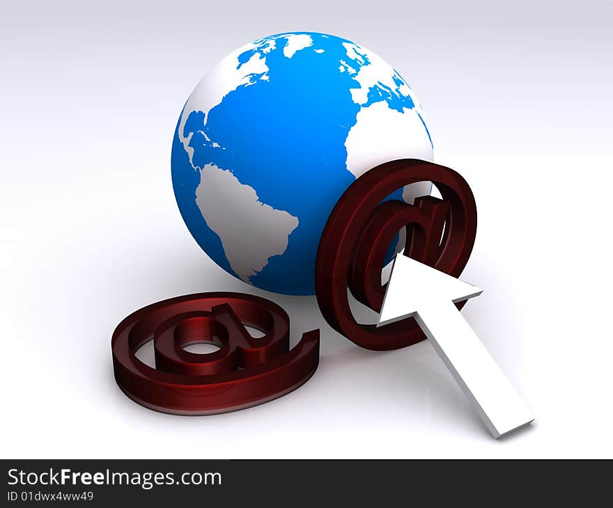 3d illustration of a world and email symbol