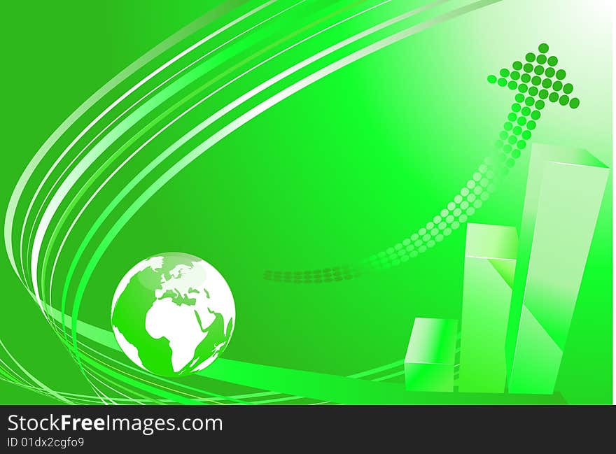 Green background with a globe and graph