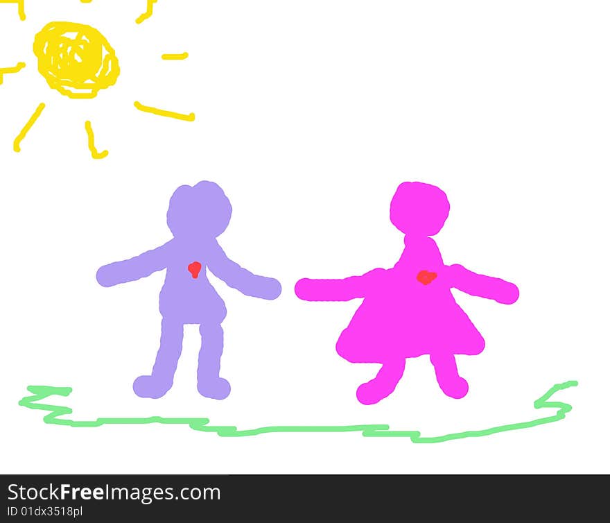 Toddler style drawing of a happy couple holding hands. Toddler style drawing of a happy couple holding hands