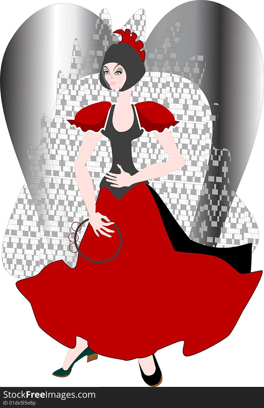 Gypsy woman in red dress. Vector illustration.