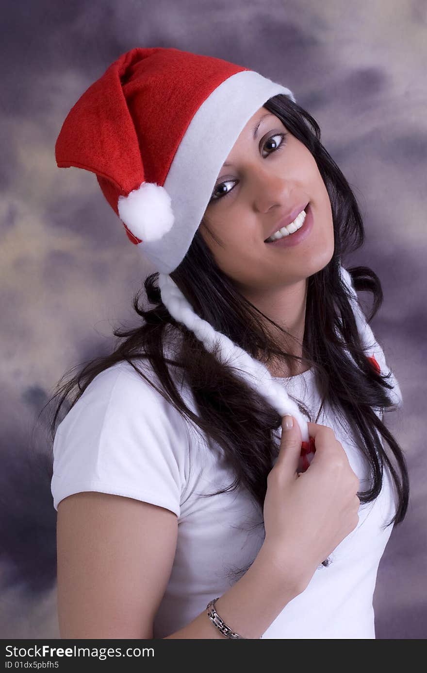 Beatiful Women With Santas Cap