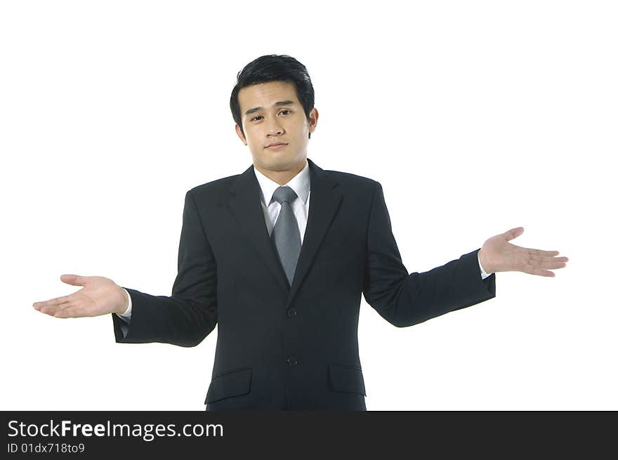 Young asian businessman explaining something to you