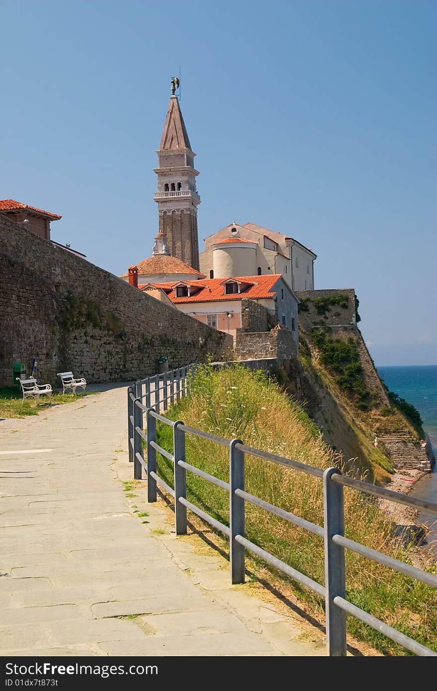 St. George Cathedral on the hill over city Piran in Slovenia.