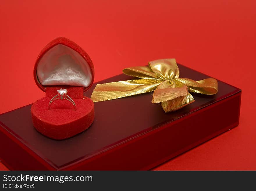 Valentine's Day symbols, rose, ring and gift