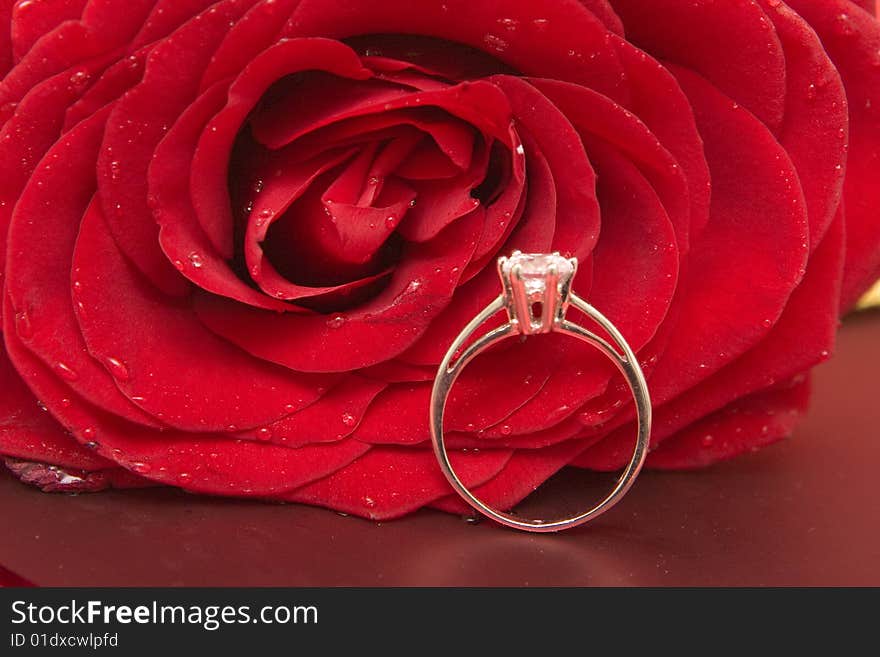 Valentine's Day symbols, rose, ring and gift