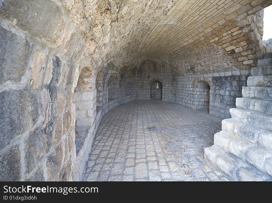 Fragment of old city walls in Ston - Croatia. Wide angle photo