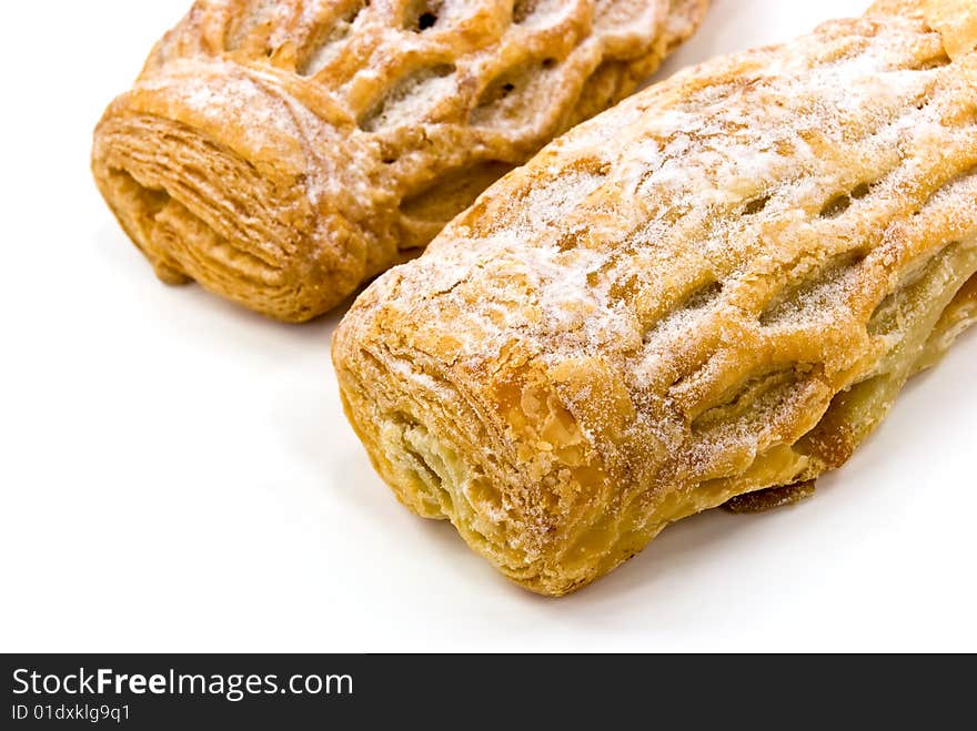 Apple Strudel Puff Pastry German, Isolated On A Wh