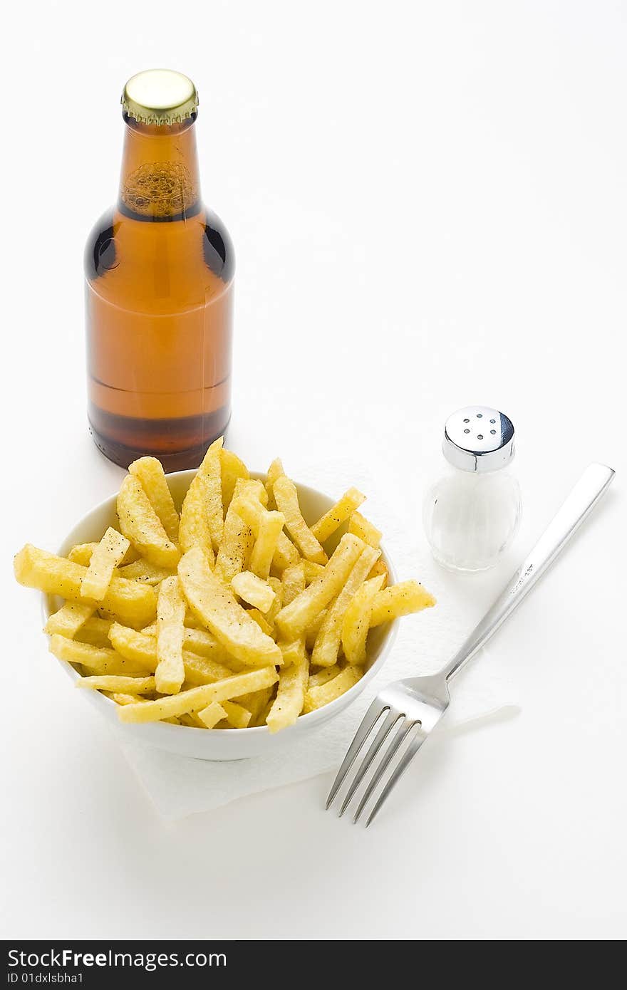 Bowl of homemade chips isolation on a white background