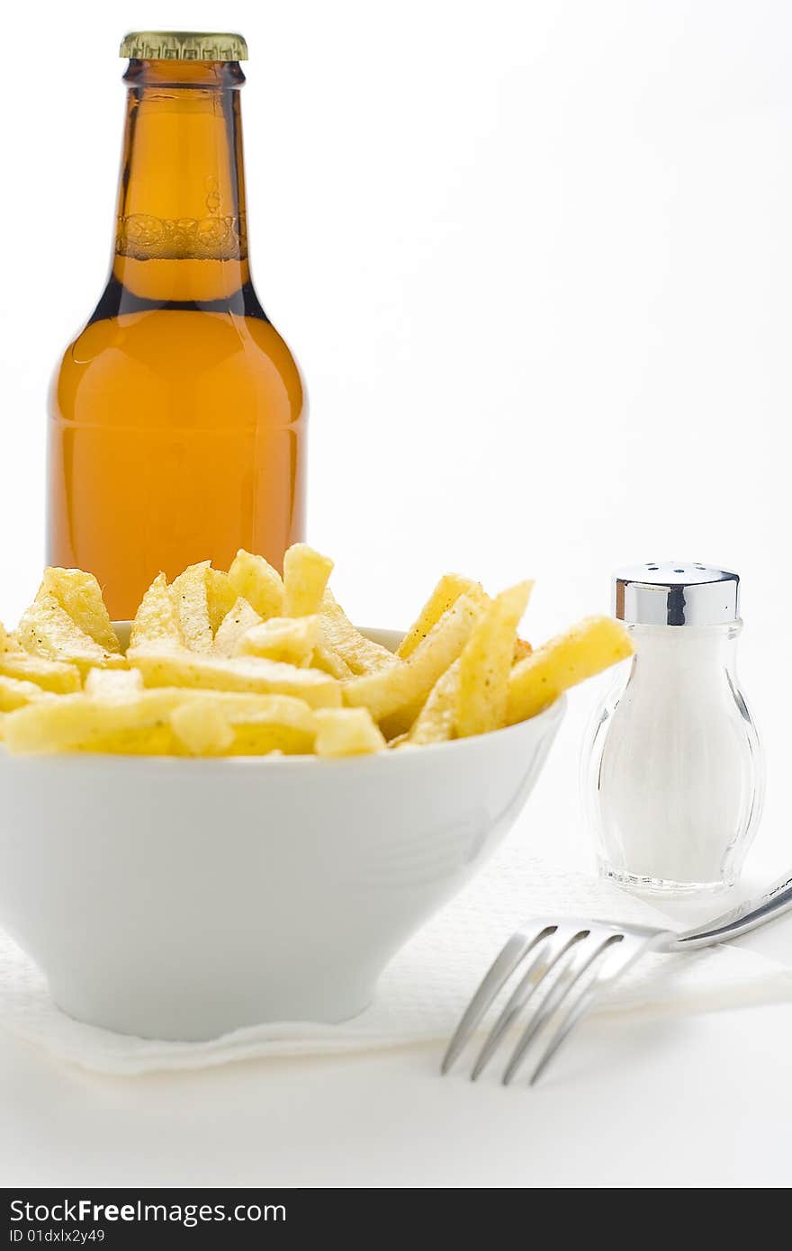 Bowl of homemade chips isolation on a white background