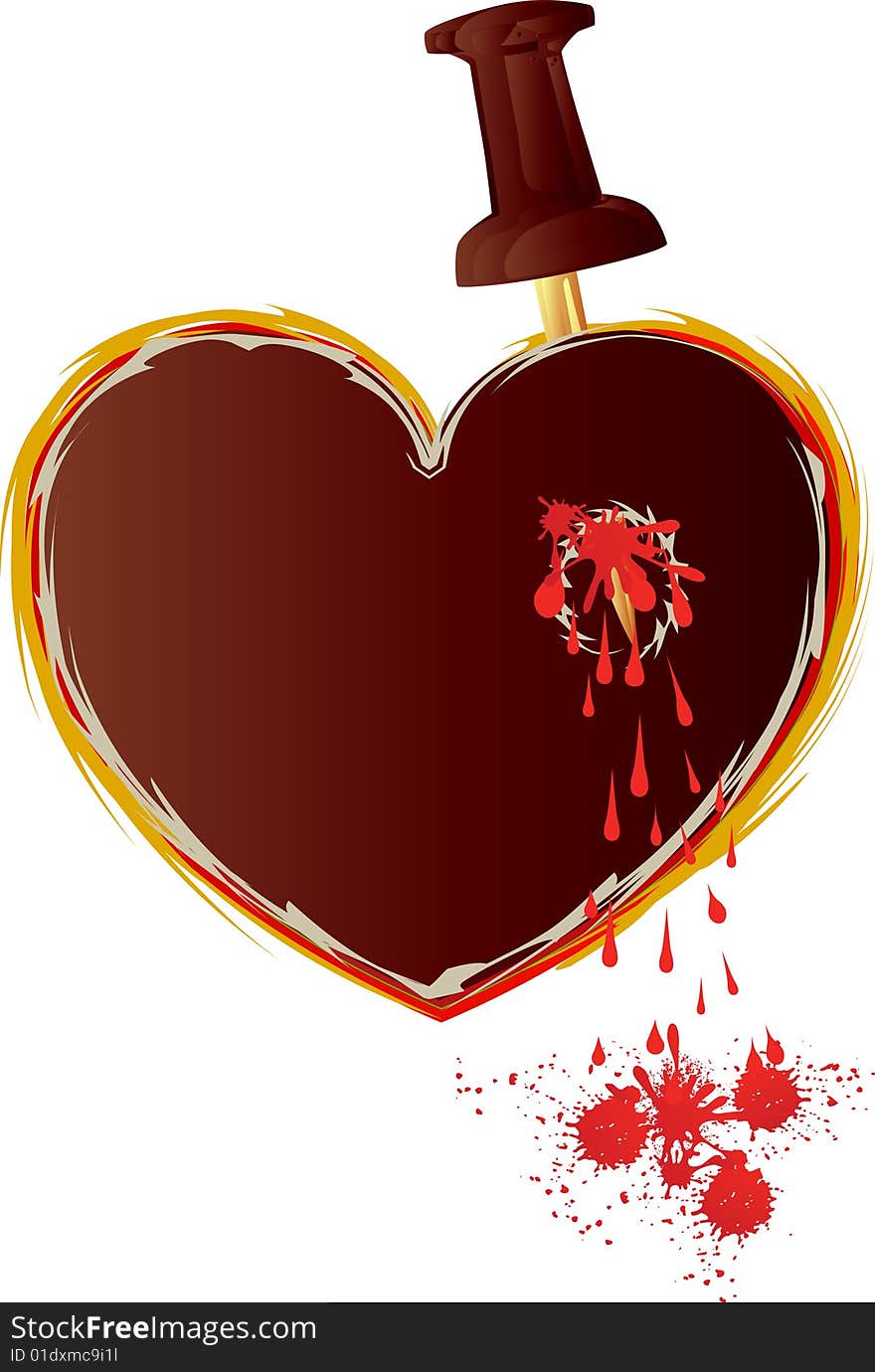 Blood heart  revenge pin white background . Blood heart  revenge pin white background