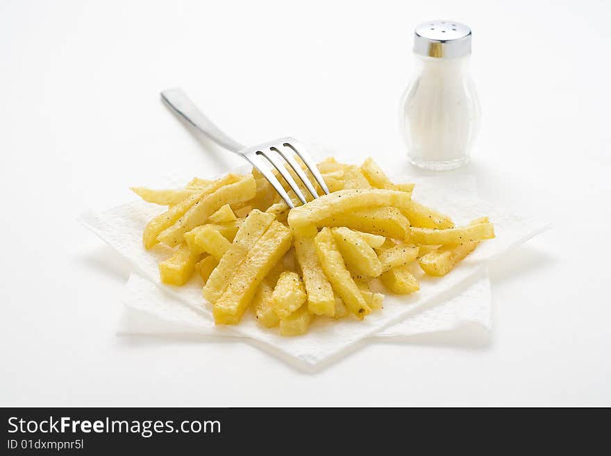 Bowl of homemade chips isolation on a white background