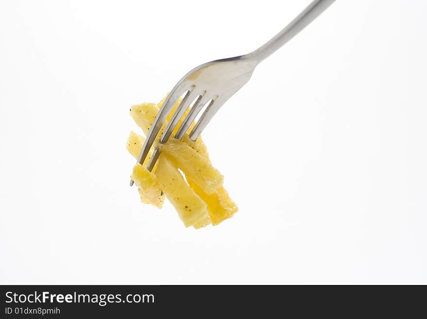 Bowl of homemade chips isolation on a white background