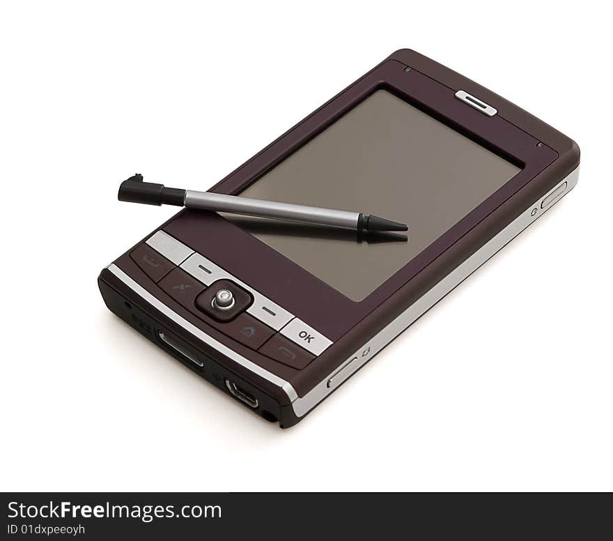 Pocket PC isolated with clipping path. With shodows. Studio work.