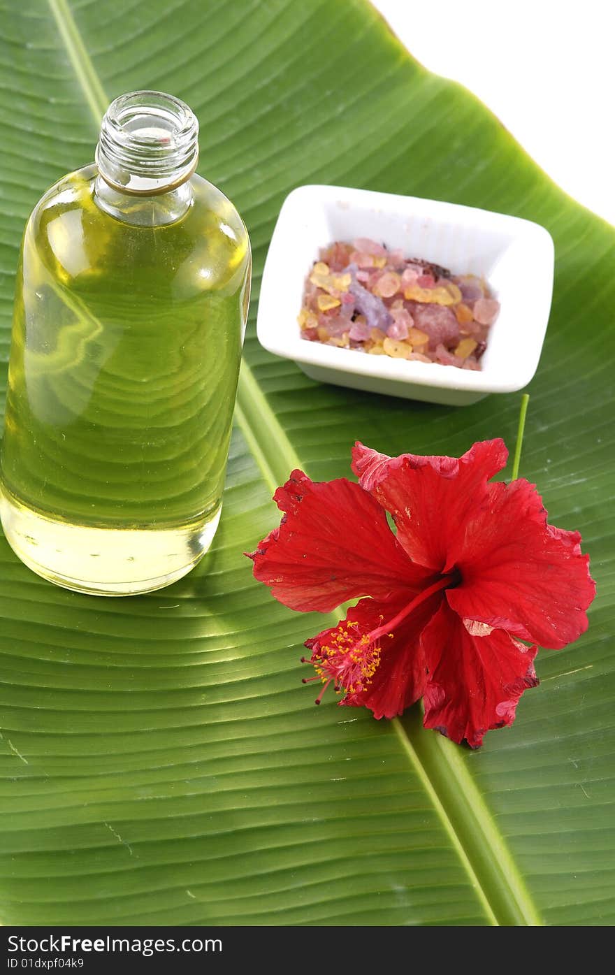 Bath accessories with leaf on the mat. Bath accessories with leaf on the mat