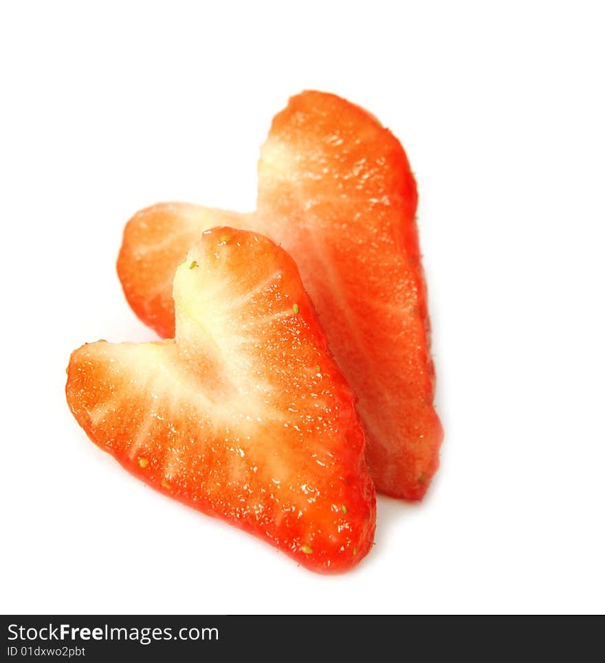 Hearts from a strawberry on a white background