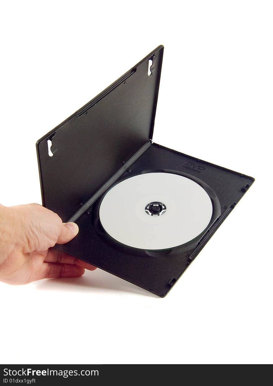 Packing the black colour for CD-disk on white background. Packing the black colour for CD-disk on white background