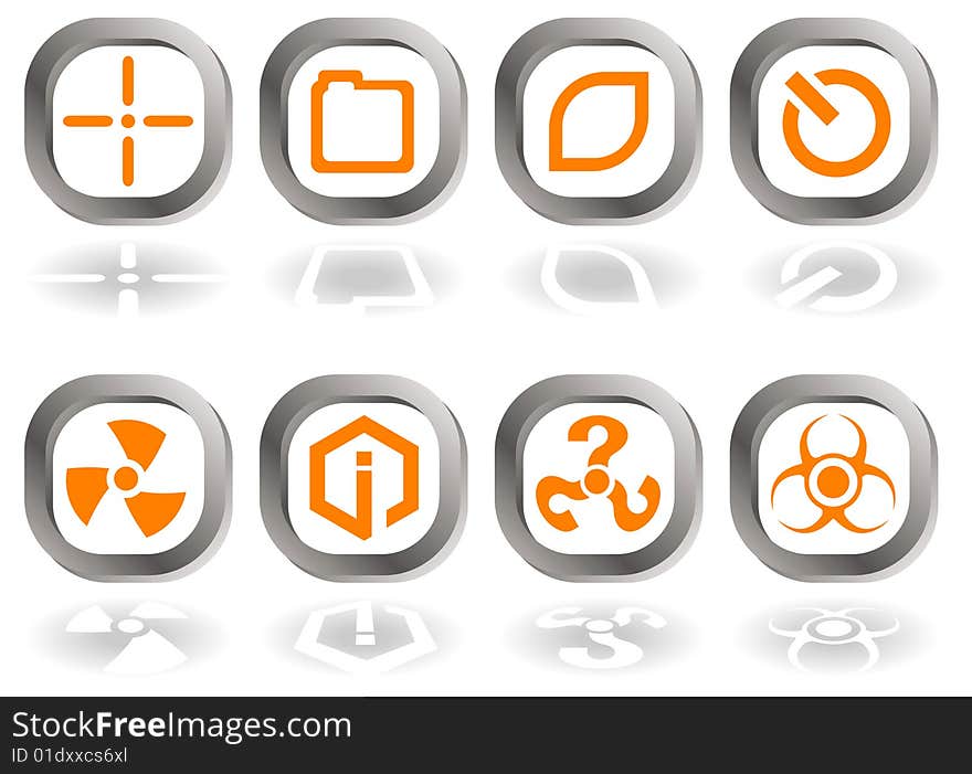 Set of eight icons in orange and gray isolated on white. Set of eight icons in orange and gray isolated on white