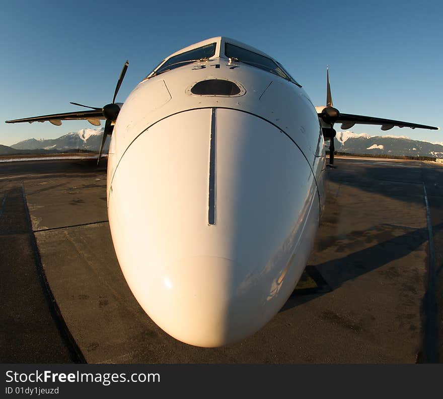 Fisheye lens closeup of aircraft. Fisheye lens closeup of aircraft