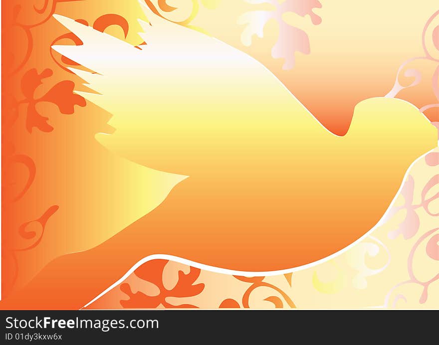 Beautiful decorative dove on orange background